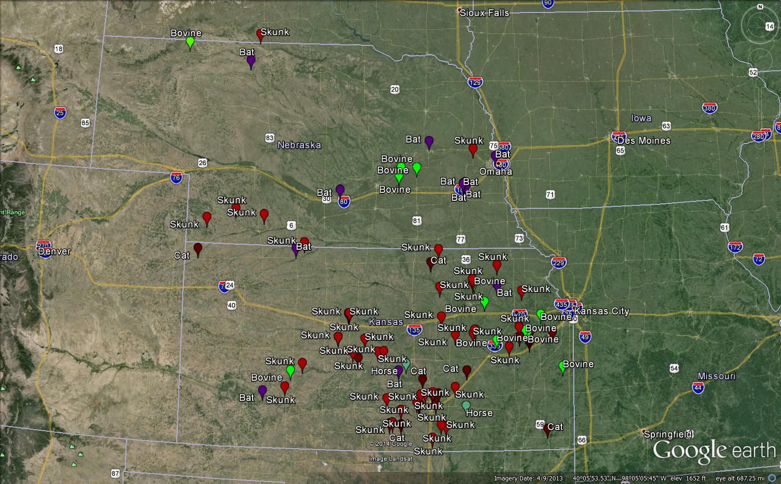 Past Summaries Of Results For Animals Suspected Having Rabies Rabies Iowa Map 2022